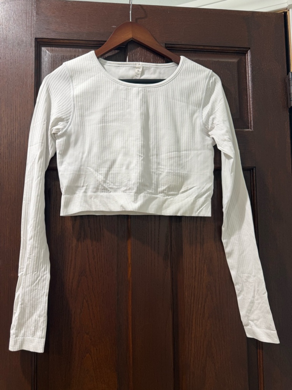 lululemon athletica White Ribbed Long-Sleeve Crop Top